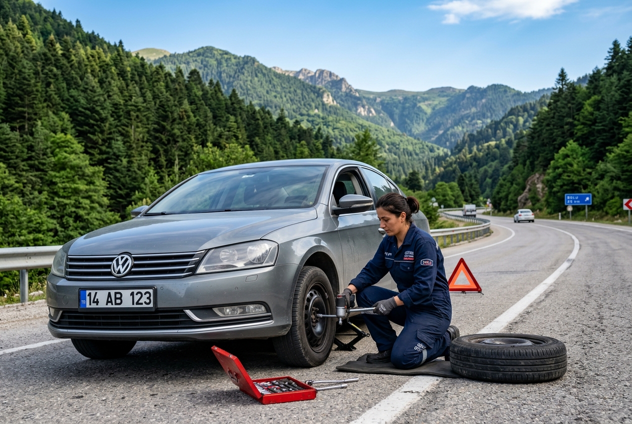 Yol kenarında lastik değişimi